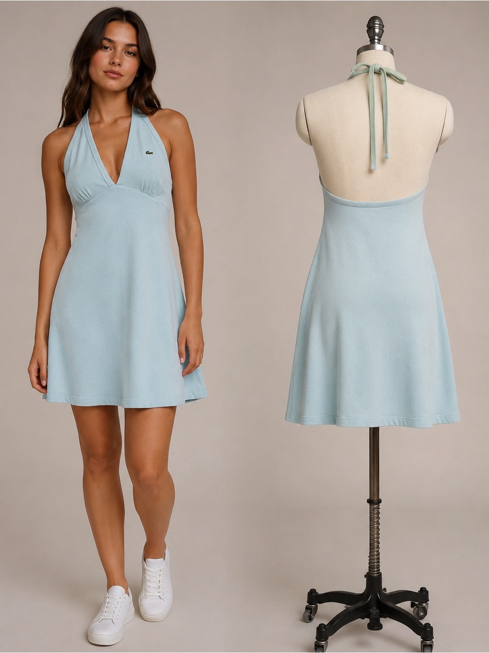 Lacoste Powder Blue Halter Tennis Dress